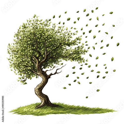 Spring Breeze, serene watercolor vector artwork with smooth washes of color and refined textures, isolated on a white background.