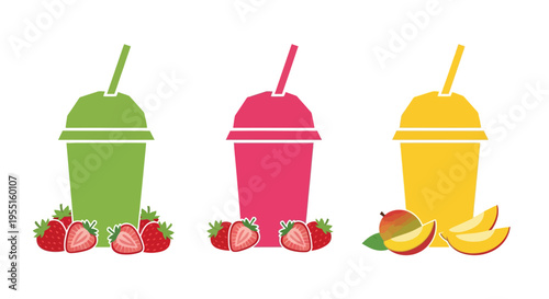 Colorful fruit smoothies with strawberries and mangoes