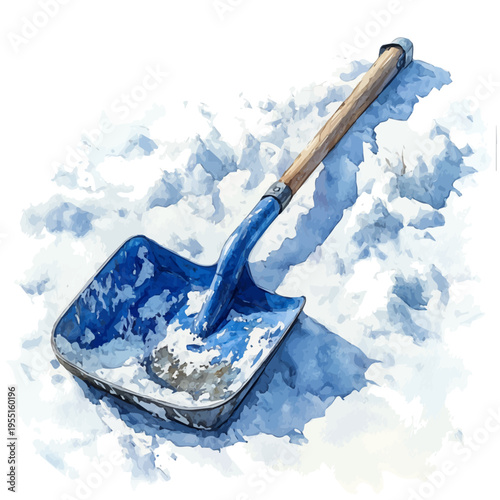 watercolor hand-drawn of Snow Shovel, isolated on a white background.