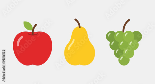 Colorful simple fruit collection with apple, pear, grapes