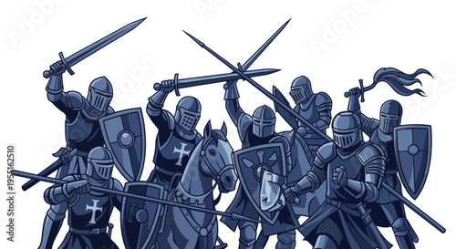 Medieval Knights Battle Scene Illustration