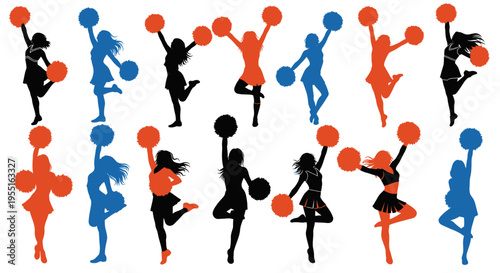 Cheerleader Silhouettes: Dynamic Poses with Pom-Poms