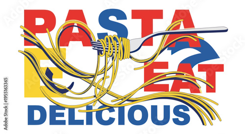 Delicious Pasta Eat Graphic with Fork and Spaghetti