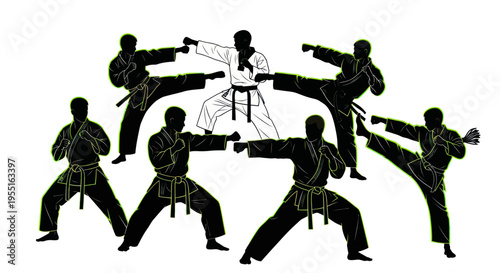Martial Arts Karate Fighters Silhouette Group Training Combat Sport