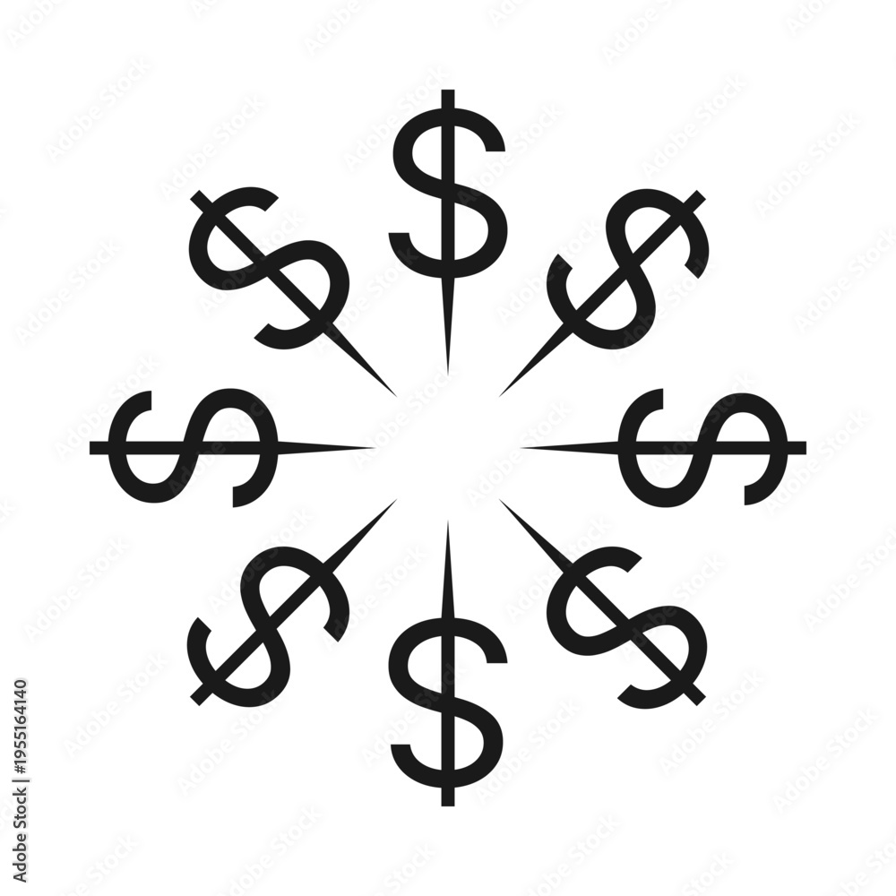 Obraz premium Eight Radial Bursting US Dollar Icons