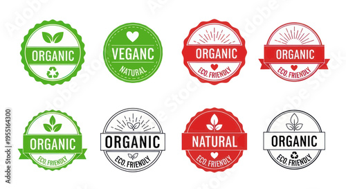 Set of Organic, Vegan, Natural, Eco Friendly Badges and Labels