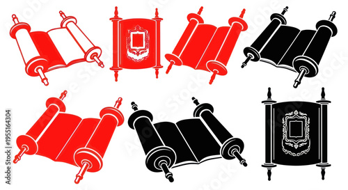 Torah Scrolls Collection: Red and Black Isolated Sacred Texts