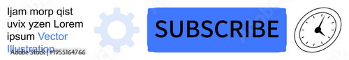 Digital marketing, online services, subscription management, time management, digital tools, internet services. Blue subscribe button with gear and clock icons. Digital marketing and online services