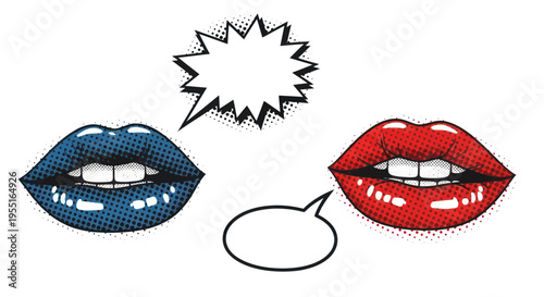 Pop Art Lips Talking, Comic Style Speech Bubbles, Communication Concept