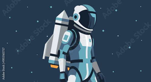 Cartoon Astronaut Exploring Space, Flat Vector Character, Outer Space, Clean Illustration, Side View, Science Concept