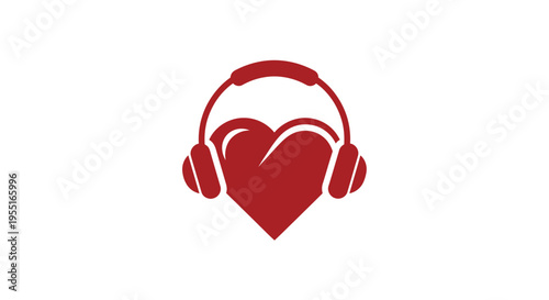 Heart with Headphones Icon, Music Love Graphic Design, Digital Illustration, Clean White Background, Minimalist Vector Concept