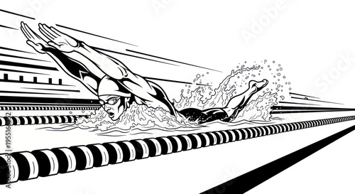 Swimmer Performing Butterfly Stroke in Pool Lane