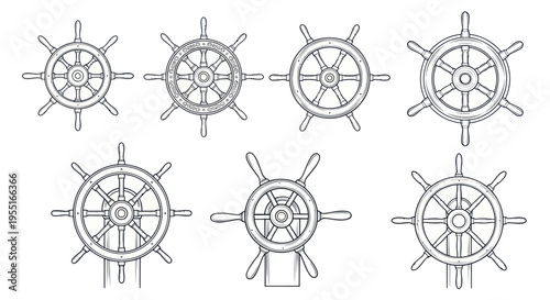 Vintage Ship Steering Wheels Collection - Nautical Navigation Icons