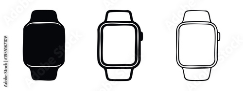 Smartwatch Icon Set - Wearable Technology Device in Various Styles