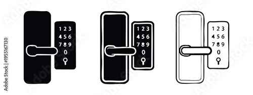 Smart Digital Door Lock with Handle Icon Set. Keypad Access and Security System Symbol