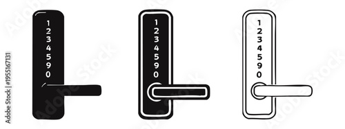 Modern Digital Door Lock with Integrated Handle Icon Set. Keypad Security System Symbol