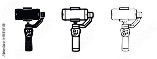 Smartphone Gimbal Stabilizer Icon Set. Mobile Video Rig Vector Illustration for Filming.
