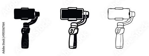 Smartphone Gimbal Stabilizer Icon Set. Mobile Video Rig Vector Illustration for Filming.