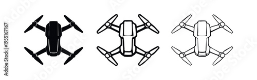 Drone Quadcopter Icon Set. Aerial Photography UAV Vector Graphics in Different Styles.