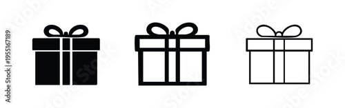 Gift box icons set. Present symbols in different styles for holidays, celebrations, and special occasions.
