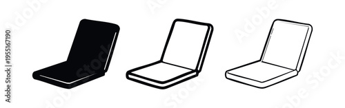 Minimalist seat or chair icon set in silhouette and outline for various applications