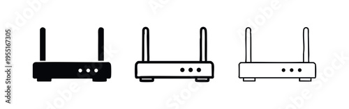Wi-Fi Router Icon Set. Wireless Internet Connection Device Symbol.