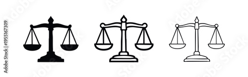 Legal Scales Icon Set. Symbol of Justice, Equity, and Fair Judgment.
