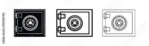Minimalist Safe Box Icon Set with Combination Lock Design