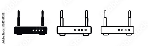Wireless Router Icon Set. Internet Network Device and Signal Symbol.
