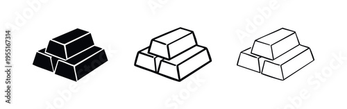 Stack of Three Gold Bars Icon Set in Various Styles