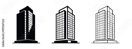 Office Building Skyscraper Icon Set with Front View