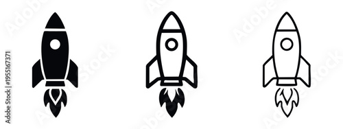 Rocket startup icon set, business growth and innovation symbol in various styles on white background