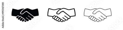 Handshake agreement icon set, teamwork and trust symbol in various styles on white background