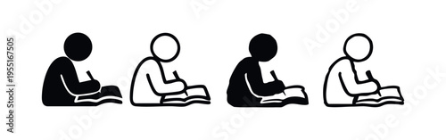 Person Sitting and Writing in a Book Icon Set
