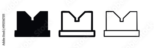 V-block icon set, industrial holding fixture symbol, machining tool vector
