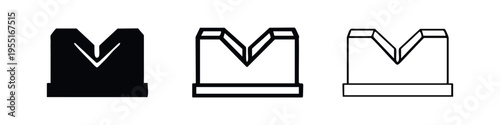 V-block clamping device icon, industrial workpiece support symbol, manufacturing tool vector
