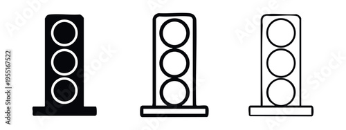 Traffic light icon set, vertical road signal symbol, urban transportation vector