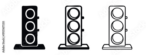 Traffic signal icon set, road intersection control symbol, street safety vector