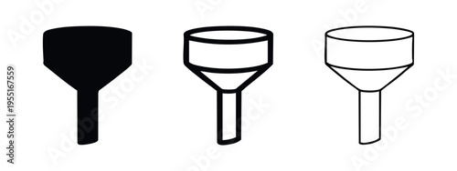 Laboratory funnel icon set for chemical experiments and pouring liquids