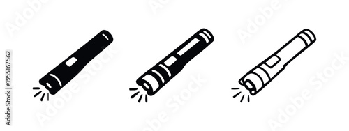 Flashlight icon set, portable torch light for outdoor and emergency use