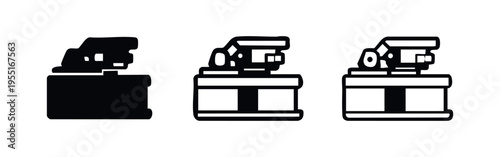 Industrial sewing machine icon set for fabric production and heavy stitching