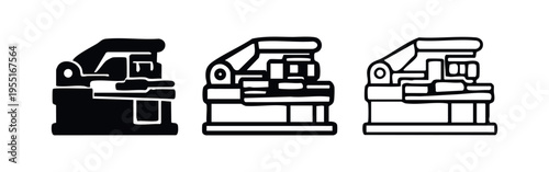 Industrial sewing machine icon set for textile manufacturing and production