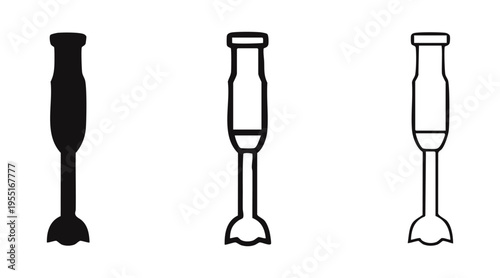 Immersion hand blender icon set. Kitchen appliance for mixing and blending food.