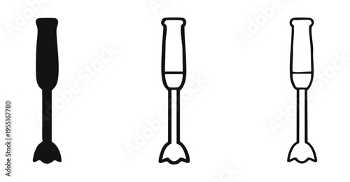 Hand blender or immersion mixer icon set. Kitchen utensil for culinary tasks.