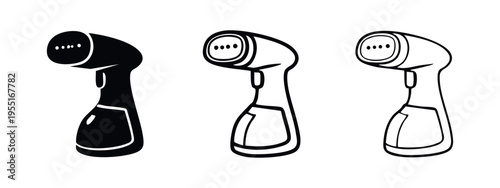 Handheld garment fabric steamer icon set. Clothes iron or household appliance symbol.
