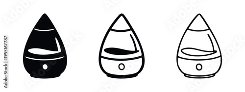 Teardrop Humidifier or Diffuser Icon Set. Air Purifier and Aroma Therapy Appliance for Home Wellness.