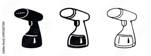 Portable garment steamer icon set. Handheld clothes wrinkle remover symbol.