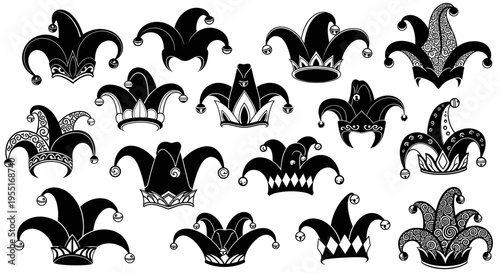 Jester Hats Silhouette Collection - Medieval Costume Accessory Icons