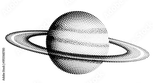 Saturn planet in dotted graphic style, abstract cosmic illustration