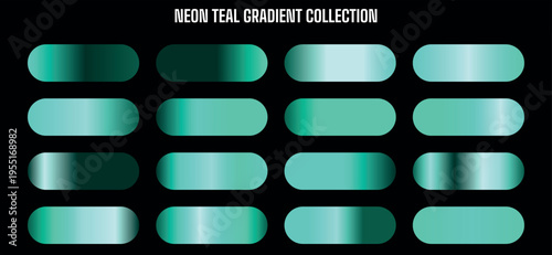 Neon Teal Gradient Collection Vector Set with 16 Modern Color Swatches for Digital Design